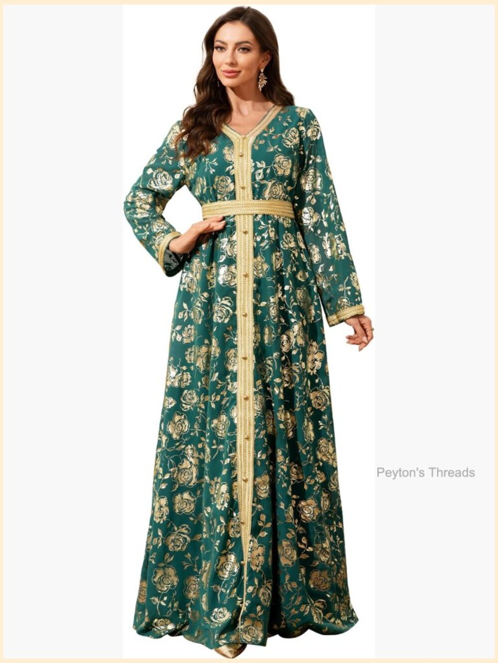 Embroidery Maxi Kaftan Dress Floral Arabic Islamic Dubai Robe Long Sleeve
